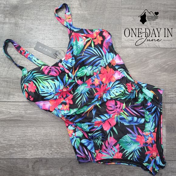 Tempt Me Tropical Tummy Control One Piece Swimsuit Size XL - Picture 1 of 5